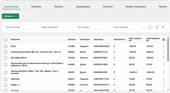 Учет товаров и остатков